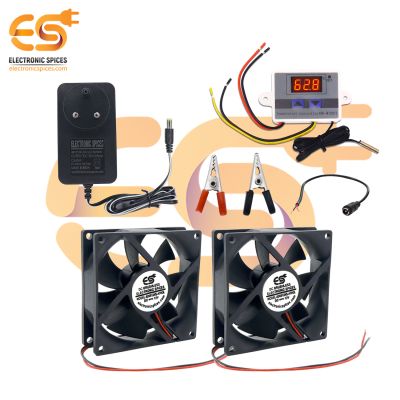 Combo of Digital Temperature Controller | Cooling Fans | 12V Adapter | Crocodile Clips | Female DC Jack